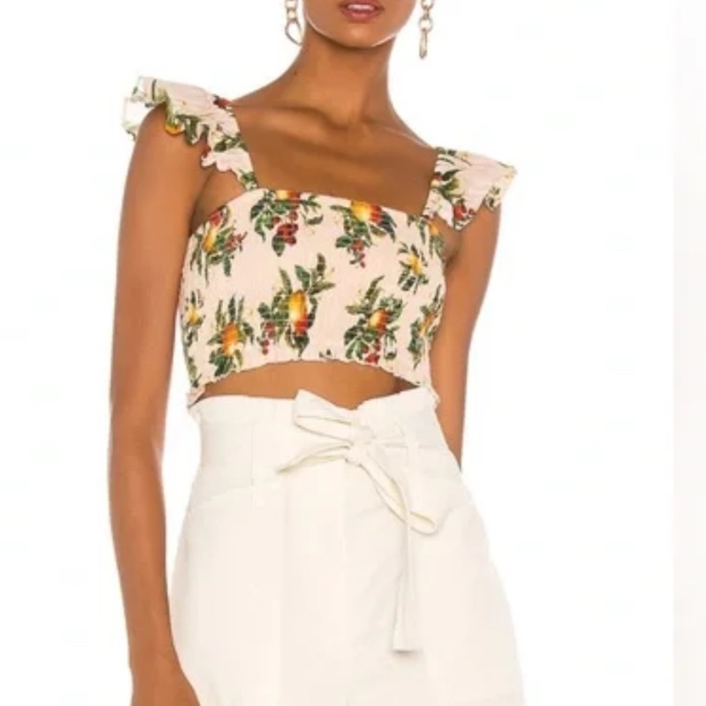 Floral Print Ruffle Sleeve Crop Top